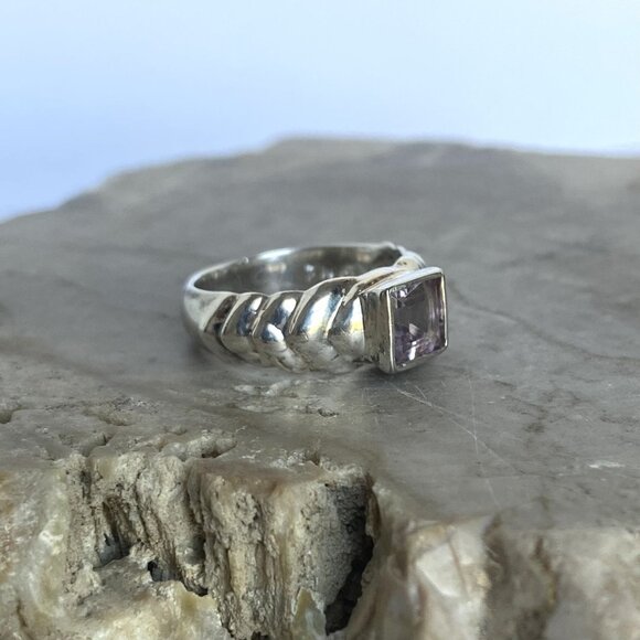 Sterling Silver 925 Square Faceted Amethyst Band Ring Size 7.25 - Picture 4 of 16
